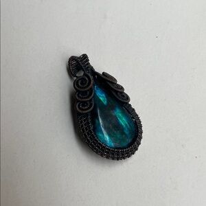 Blue/Green Labradorite Teardrop Wire Wrapped Pendant